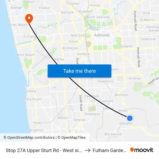 Stop 27A Upper Sturt Rd - West side to Fulham Gardens map