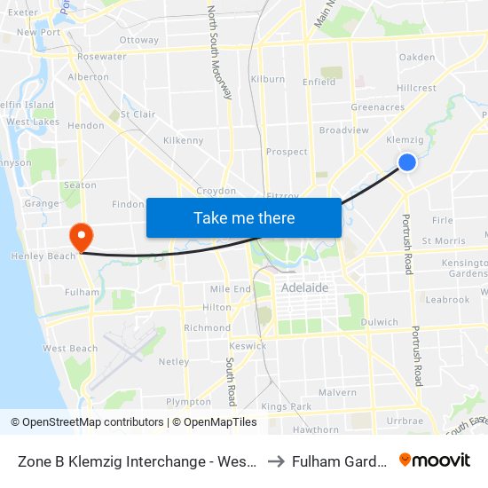 Zone B Klemzig Interchange - West side to Fulham Gardens map