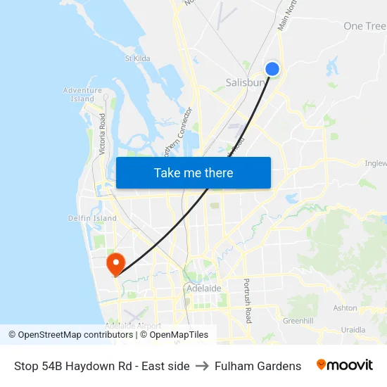 Stop 54B Haydown Rd - East side to Fulham Gardens map
