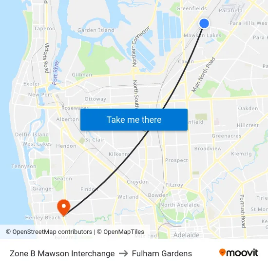 Zone B Mawson Interchange to Fulham Gardens map