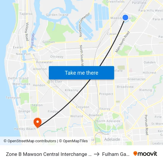 Zone B Mawson Central Interchange - South side to Fulham Gardens map