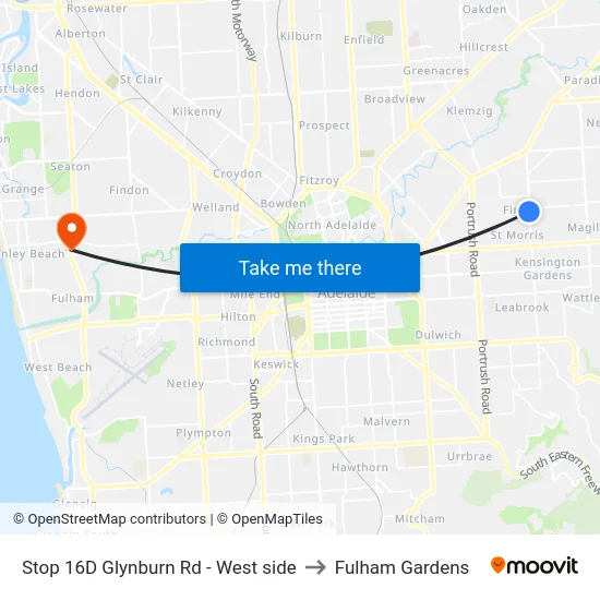 Stop 16D Glynburn Rd - West side to Fulham Gardens map