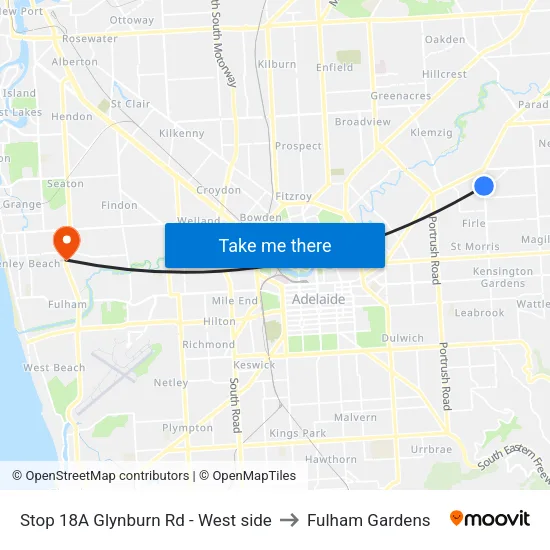 Stop 18A Glynburn Rd - West side to Fulham Gardens map