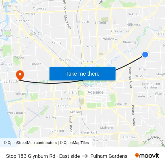 Stop 18B Glynburn Rd - East side to Fulham Gardens map