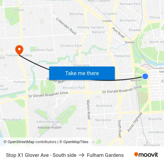 Stop X1 Glover Ave - South side to Fulham Gardens map
