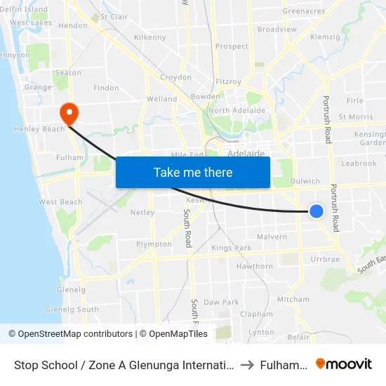 Stop School / Zone A Glenunga International High School Conyngham St to Fulham Gardens map