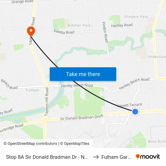 Stop 8A Sir Donald Bradman Dr - North side to Fulham Gardens map