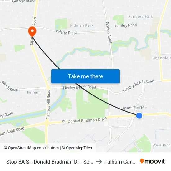 Stop 8A Sir Donald Bradman Dr - South side to Fulham Gardens map