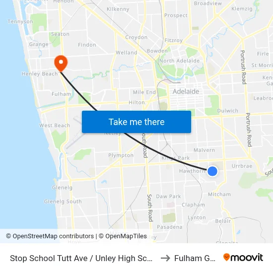 Stop School Tutt Ave / Unley High School - South side to Fulham Gardens map