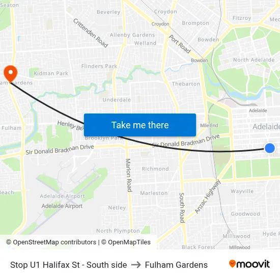 Stop U1 Halifax St - South side to Fulham Gardens map