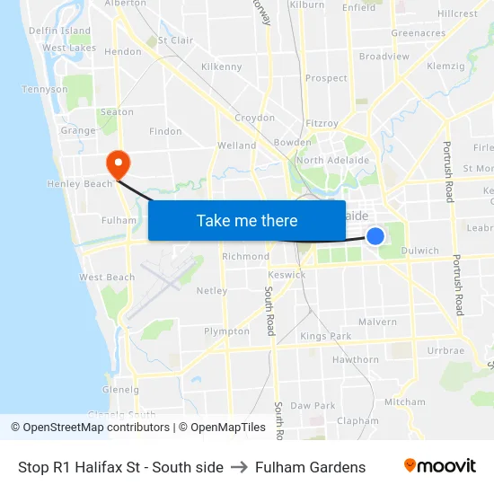 Stop R1 Halifax St - South side to Fulham Gardens map