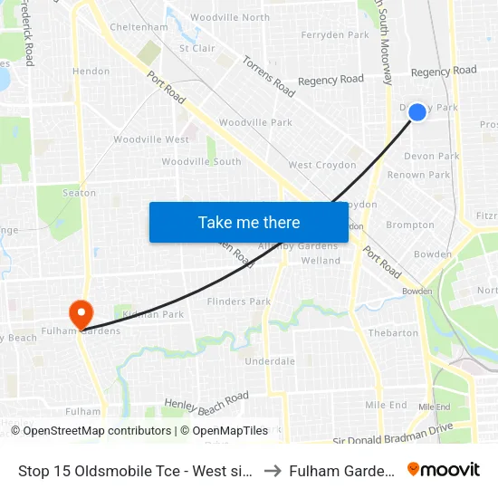 Stop 15 Oldsmobile Tce - West side to Fulham Gardens map