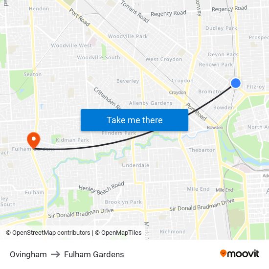 Ovingham to Fulham Gardens map