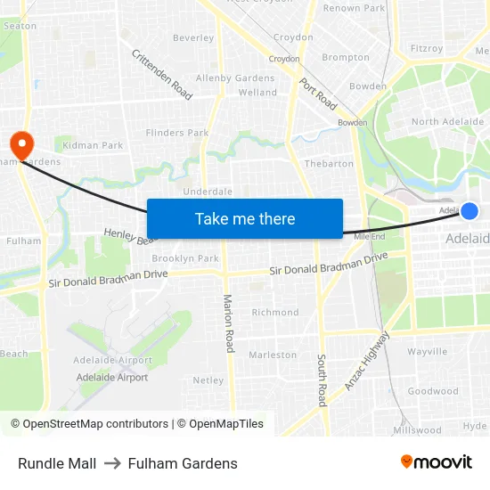 Rundle Mall to Fulham Gardens map