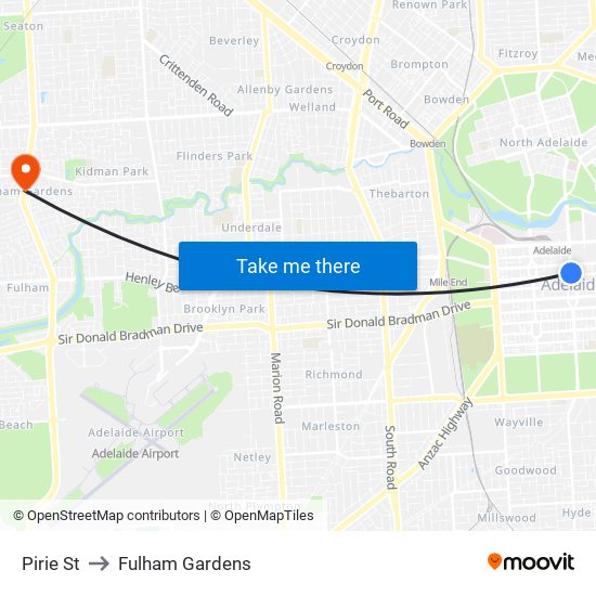 Pirie St to Fulham Gardens map