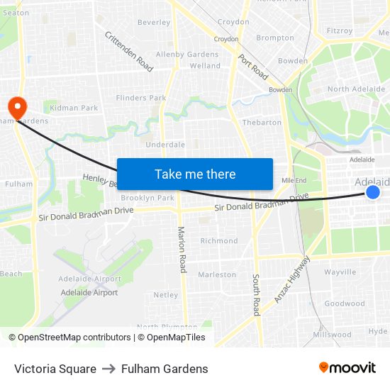 Victoria Square to Fulham Gardens map