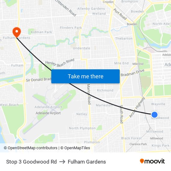 Stop 3 Goodwood Rd to Fulham Gardens map