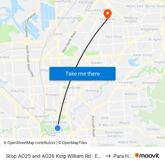 Stop AO25 and AO26 King William Rd - East side to Para Hills map