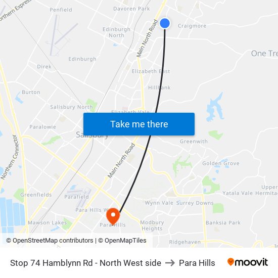 Stop 74 Hamblynn Rd - North West side to Para Hills map