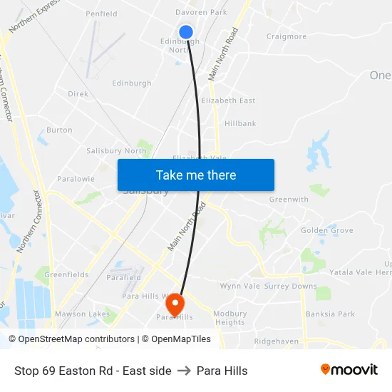 Stop 69 Easton Rd - East side to Para Hills map
