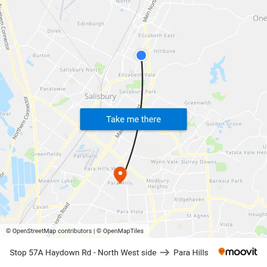 Stop 57A Haydown Rd - North West side to Para Hills map