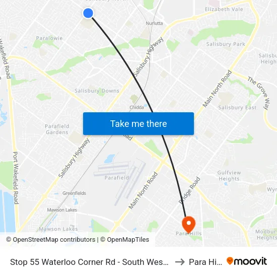 Stop 55 Waterloo Corner Rd - South West side to Para Hills map