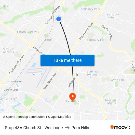 Stop 48A Church St - West side to Para Hills map