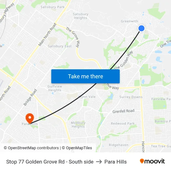 Stop 77 Golden Grove Rd - South side to Para Hills map