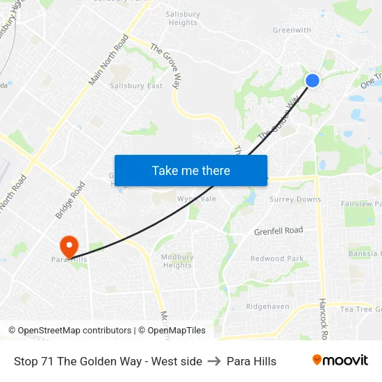 Stop 71 The Golden Way - West side to Para Hills map
