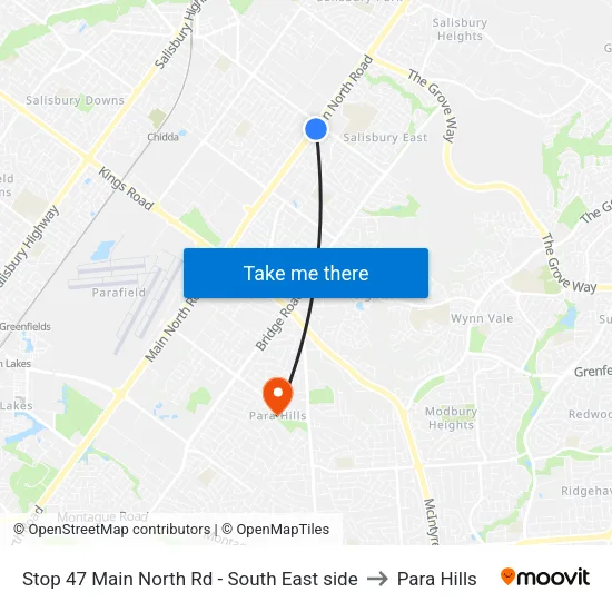 Stop 47 Main North Rd - South East side to Para Hills map