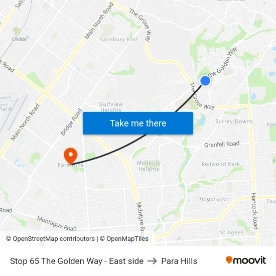 Stop 65 The Golden Way - East side to Para Hills map