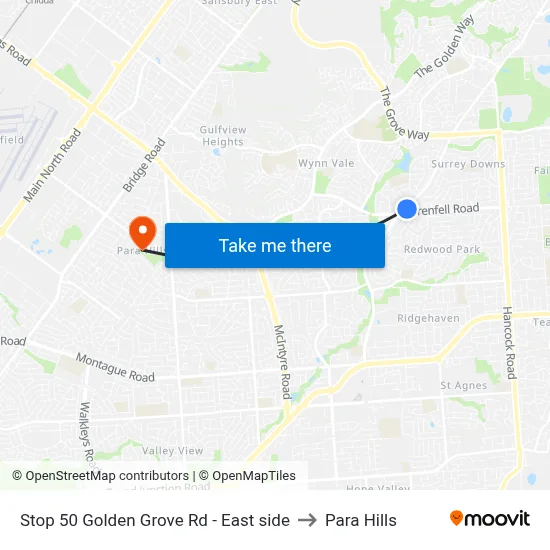 Stop 50 Golden Grove Rd - East side to Para Hills map