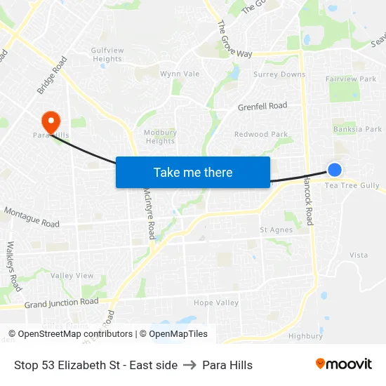 Stop 53 Elizabeth St - East side to Para Hills map