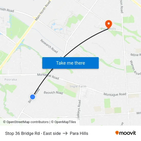 Stop 36 Bridge Rd - East side to Para Hills map