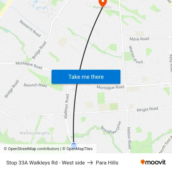 Stop 33A Walkleys Rd - West side to Para Hills map