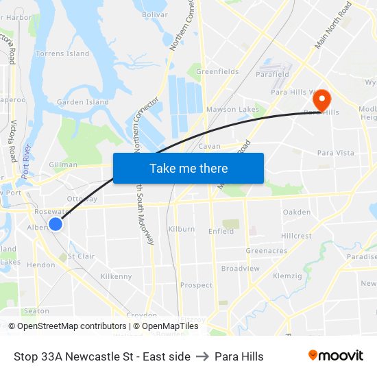 Stop 33A Newcastle St - East side to Para Hills map