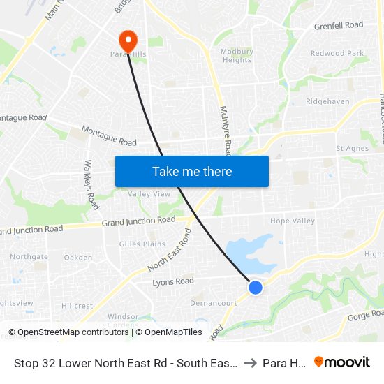 Stop 32 Lower North East Rd - South East side to Para Hills map