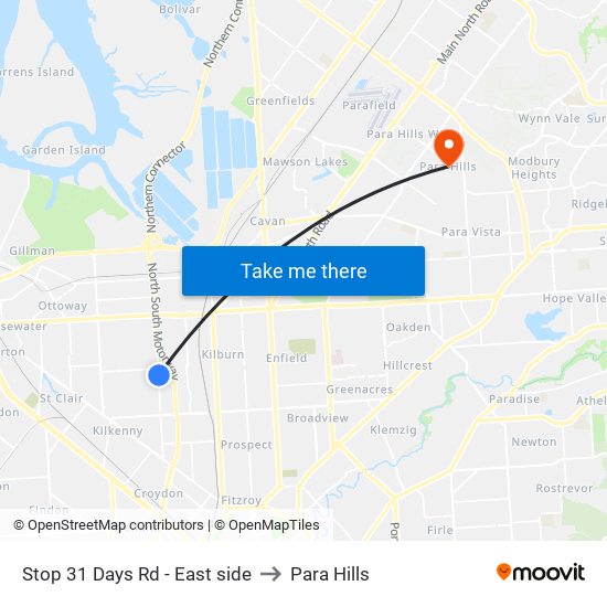 Stop 31 Days Rd - East side to Para Hills map