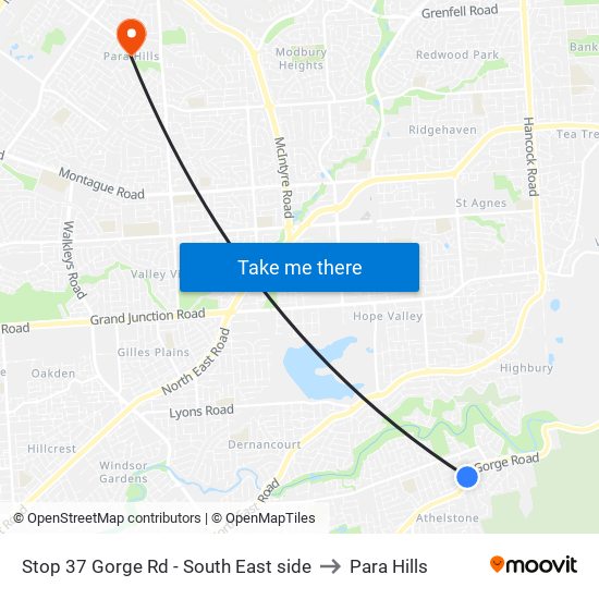 Stop 37 Gorge Rd - South East side to Para Hills map