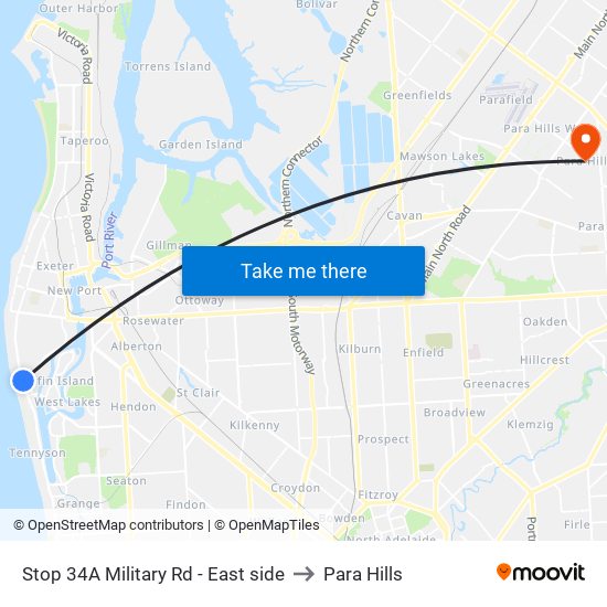 Stop 34A Military Rd - East side to Para Hills map