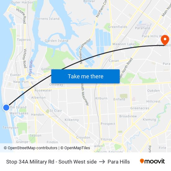 Stop 34A Military Rd - South West side to Para Hills map