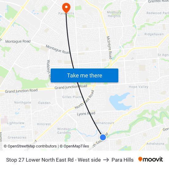 Stop 27 Lower North East Rd - West side to Para Hills map