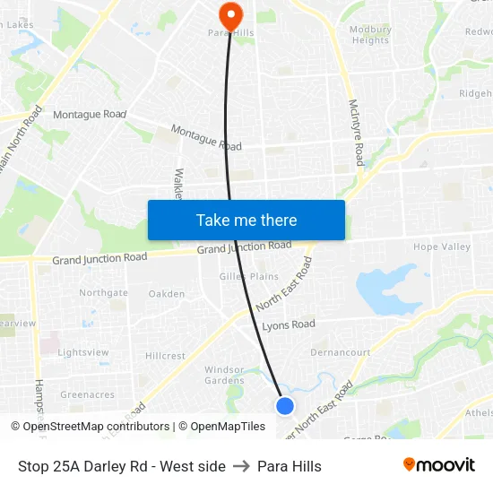 Stop 25A Darley Rd - West side to Para Hills map