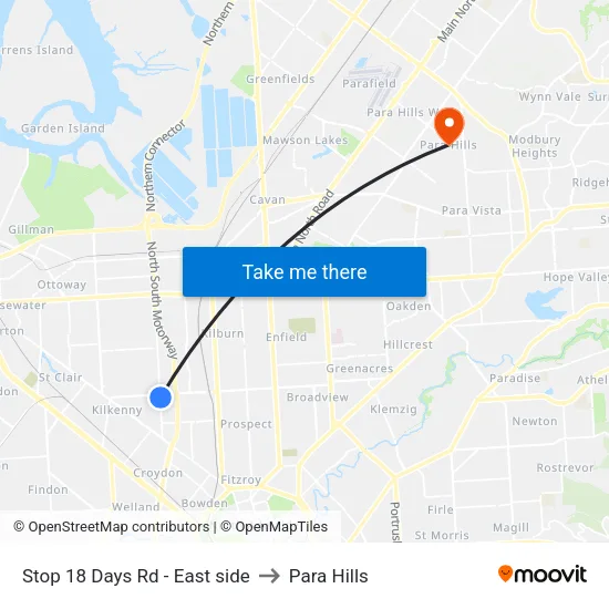 Stop 18 Days Rd - East side to Para Hills map