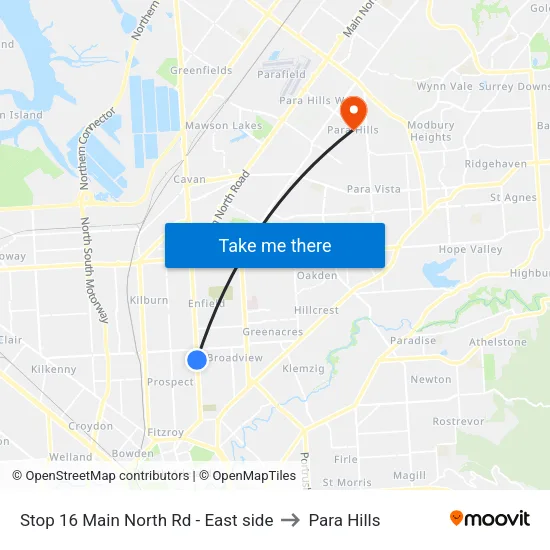 Stop 16 Main North Rd - East side to Para Hills map