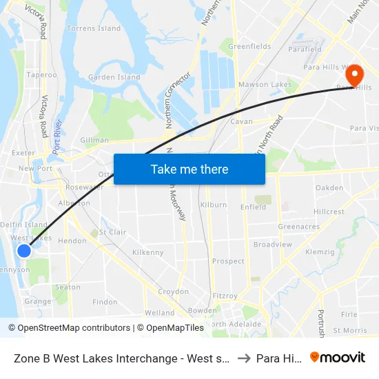 Zone B West Lakes Interchange - West side to Para Hills map