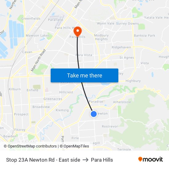 Stop 23A Newton Rd - East side to Para Hills map
