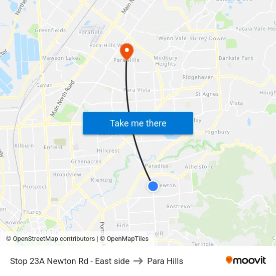 Stop 23A Newton Rd - East side to Para Hills map
