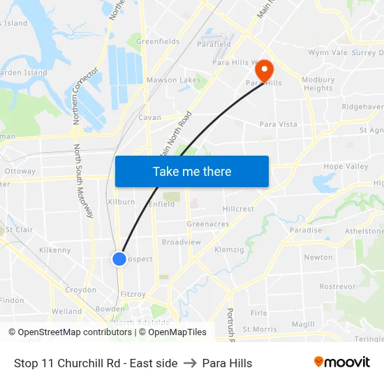 Stop 11 Churchill Rd - East side to Para Hills map