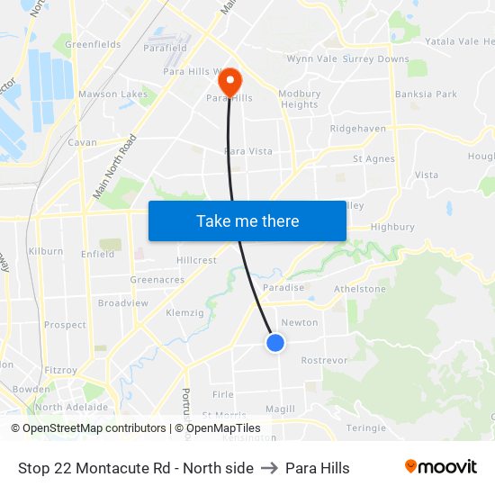 Stop 22 Montacute Rd - North side to Para Hills map